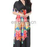 6028# Wholesale Black With Floral Print Maxi Bohemian Long Frog Dress Beach Plus Size Women Clothing thumbnail-5