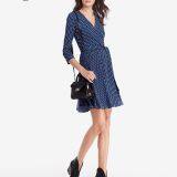 Elegant Blue Dotted V-neck Short Dress thumbnail-1