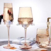 Classic Birthday Gift Custom Logo Champagne Transparent Color Diamond Elegant Golden Wine Glass thumbnail-3