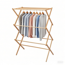 Wooden Bathroom Tower Storage Rack Foldable Bamboo Laundry Drying Tower Rack Clothes Drying Rack thumbnail-5