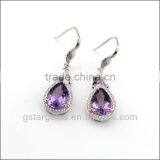 925 Sterling Silver Natural Amethyst Rhodium Plated CZ Earring Gemstone Semi Pecious Stone Jewelry thumbnail-1