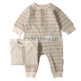 Gery and Write Stripe Organic Cotton Winner Wear Long Sleeve Wholesale Happy Newborn Baby Boy Clothing With Button thumbnail-2