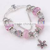 2016 Diy Snake Chain Bracelet with Pink Glass Beads and Crystal Butterfly Dangles                        
                                                Quality Choice