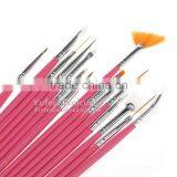 Hotselling Pink Handle 15pcs Nail Art Paint Brush Kit thumbnail-2