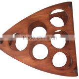 Triangle and 6 Holes Red Wooden Wine Bottle Holder on the Table or Cellar thumbnail-3