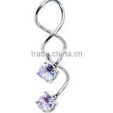 Stainless Steel CZ Gems Twister Piercing Jewelry Earrings Body Piercings thumbnail-1