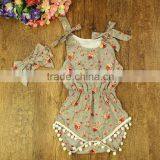 Wholesale Baby Clothes Cheap Girl Floral Knit Cotton Romper With Pom Pom Cotton Baby Clothing Floral Vintage Girls Bodysuits thumbnail-4