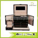 Black Luxurious Leather Jewelry Ring Earring Box Case With Mirror & Lock Leather Jewelry Box thumbnail-3