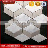 3d Rhombus Shaped White Cream Marble Stone Mosaic for Bathroom Floor thumbnail-1