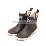 Black Upper White Outsole no Lace Ankle Low Short Rain Wellies Waterboots Overboots Gumboots Rubber Boot thumbnail-4
