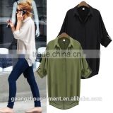 high quality low price fat women blouse fashion modern casual roll up loose plus size batwing chiffon blouse 2015