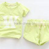 Wholesale Childrens Clothing Set W Alphabet Bamboo Cotton Short T-shirt With Hot Shorts 2pcs Suits for Girl thumbnail-3