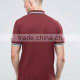 Short Sleeve Button Placket Ribbed Collar and Sleeve Plum Men's 100% Cotton Breathable Pique 200g Blank Casual Polo T-Shirt thumbnail-2