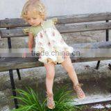 Flutter Sleeve Baby Clothes Romper Floral Printed Girl Pom Pom Romper Custom thumbnail-1