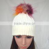 Myfur Elegant Women White Color Wool Blend Hat and Cap With Fur Ball Top thumbnail-2