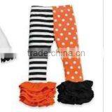New Design Girls Unique Cotton Pants Falbala Trousers One Leg With Black Stripe Another With Polka Dot Distinct Kid Girl Legging thumbnail-1