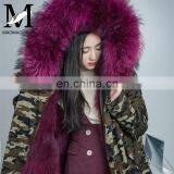2016 Hot Sell Chinese Military Big Raccoon Fur Collar Parka Real Fox Fur Linling Camouflage Coat Women Winter Parka thumbnail-4