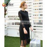 Black Elegant V Neck Women Party Dress Formal Office Dresses for Ladies With Lace thumbnail-2