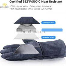 Welders Gloves Cow Split Leather Factory Gardening Welding Wood Stove Work Gloves Heat Resistant Gloves thumbnail-3