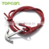 Topearl Jewelry Nautical Anchor Multi-Strands Braided Wrap Bracelet Red MEB171