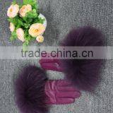Fashion Sheep Leather Gloves Women Touchscreen Raccoon Fur Cuff Leather Gloves thumbnail-3