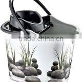 Plastic cleaning bucket with strong plastic handle and with various patterns