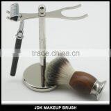 Custom Metal Stand Shaving Kit Wood and Metal Handle Nylon Shaving Brush Set With Razor thumbnail-1