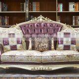 European Style Palace Princess Living Room Sofa Set, Elegant Purple Solid Wood With Leather Furniture Sofa (BF01-ML036) thumbnail-2