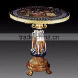 Antique European Small Round Porcelain Table, Hand Painted Ceramic Telephone Table, Home Decorative Gilt Brass Mounted Side Tabl thumbnail-6