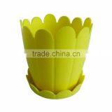 Yellow Plastic Fence Plant Planter With Saucer thumbnail-1