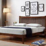 Quality Home Interior Bedroom Furniture Rubber Wood King/Doube Bed With Slat Panel in Cheap Price and Walnut Painting thumbnail-2