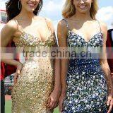 Bling Beaded Knee Length Spaghetti Strap v Neck Arabic Prom Dresses thumbnail-3
