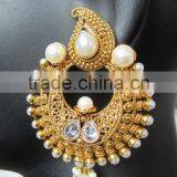 Gold Plated DANGLER WHITE PEARL CHAND BALI Earrings thumbnail-3