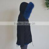 Myfur Hot Sale Black Cotton Women Men Parka With Real Black Raccoon Fur Collar Trimmed Hood thumbnail-6