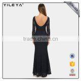 Guangzhou Factory Offer Long Sleeve Sexy Black Elegant Women's Crochet Lace Dress 2017 Designs ,women Lace Long Evening Dress thumbnail-4