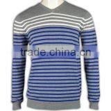 ISO9001/BSCI Manufature Blue V-neck Striped Design Wool Sweater thumbnail-3