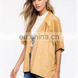 OEM High Quality Oversized Half Sleeves Fringe Faux Suede Jacket thumbnail-6