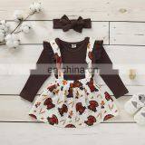 RTS Baby Girls Thanksgiving Clothing Solid Color Long Sleeve Top With Pumpkin Print Tight Skirt Two-piece Set thumbnail-2