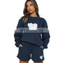 Custom Logo Autumn and Winter Casual Round Neck Women's Clothing Printed Letters Peach Heart Shorts Long-sleeved Sweater Suit thumbnail-1