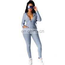 Wholesale Solid Color Hooded Tops and Pants Two Piece Set With Zipper Fall Winter Women's Tracksuit in Multi Colour thumbnail-4
