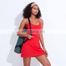 OEM Custom Breathable Elastic Solid Tennis Dress With Shorts Sexy Tennis Skirt Two Piece For Women thumbnail-2