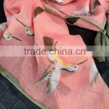 Fashion Beautiful Bird Print Large Thin Plain Cotton Square Scarf With Tassels thumbnail-6