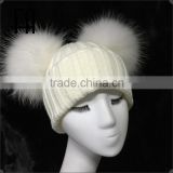 Factory direct wholesale price knitted hat with raccoon fur pom pom
