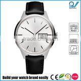 Brushed PVD Steel Stainless Steel Case Watch Waterproof 5ATM Date and Day Function Movement Black Nappa Leather thumbnail-1