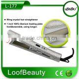 Bling Crystal Hair Straightener 1 Inch 100% Titanium Heating Plate Welded Frame, Piano Coating thumbnail-5