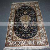 Persian Blue Prayer Rug Handmade Pure Silk Rug thumbnail-1