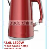 NEWEST 1500W 2.0L Electric Double Layer Water Kettle Stainless Steel Kettle Food Grade Rapid Heating AEK-504R