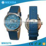 High Quality Leather Band Blue Strap Case Stainless Steel Wristwatch thumbnail-6
