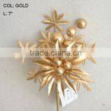 Popular Artificial Christmas Gold Flower Pick 7" Artificial Poinsettiia Flower With Berries thumbnail-1