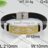 Wholesale New Gold Black Leather Mens Bracelet Models thumbnail-6